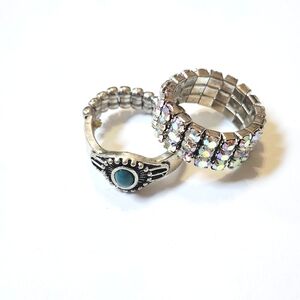 Silver and Blue Women's Stretch Ring Set